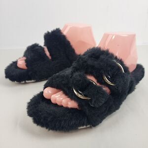 Urban Sport By J/Slide Babee Black Faux Fur Slip On Comfy Slippers Size 7